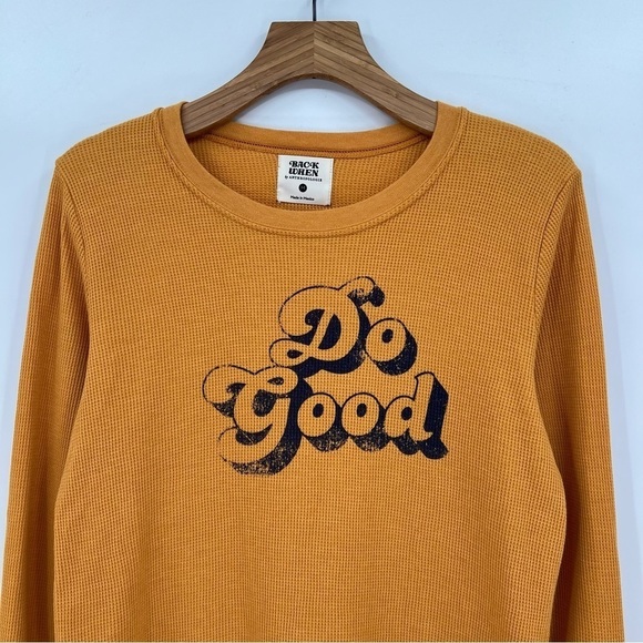 Anthropologie Back When "Do Good" Waffle Thermal Long Sleeve Top in Mustard M - Picture 6 of 8